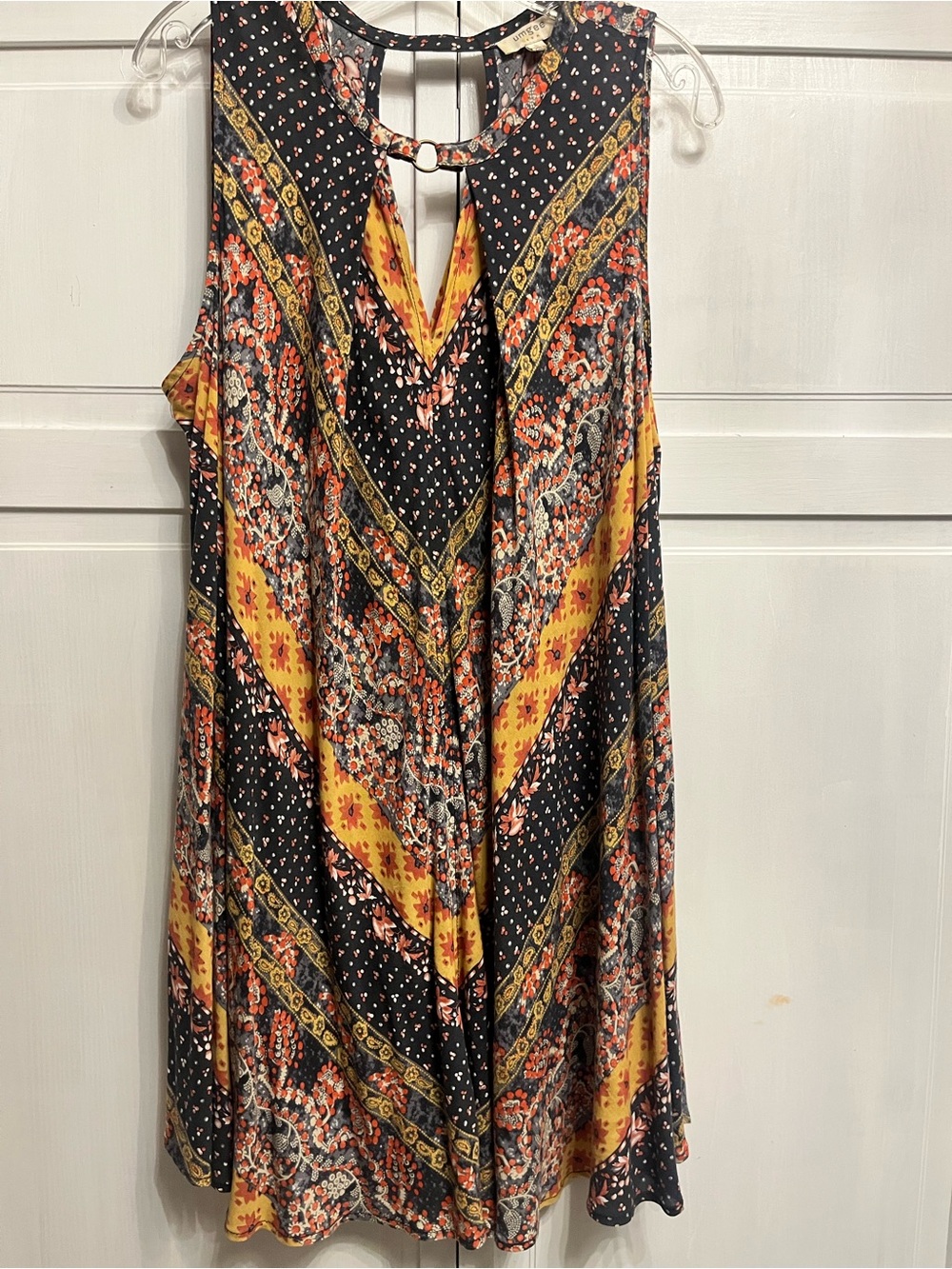 Umgee Black and Mustard Printed Sleeveless Mini Dress